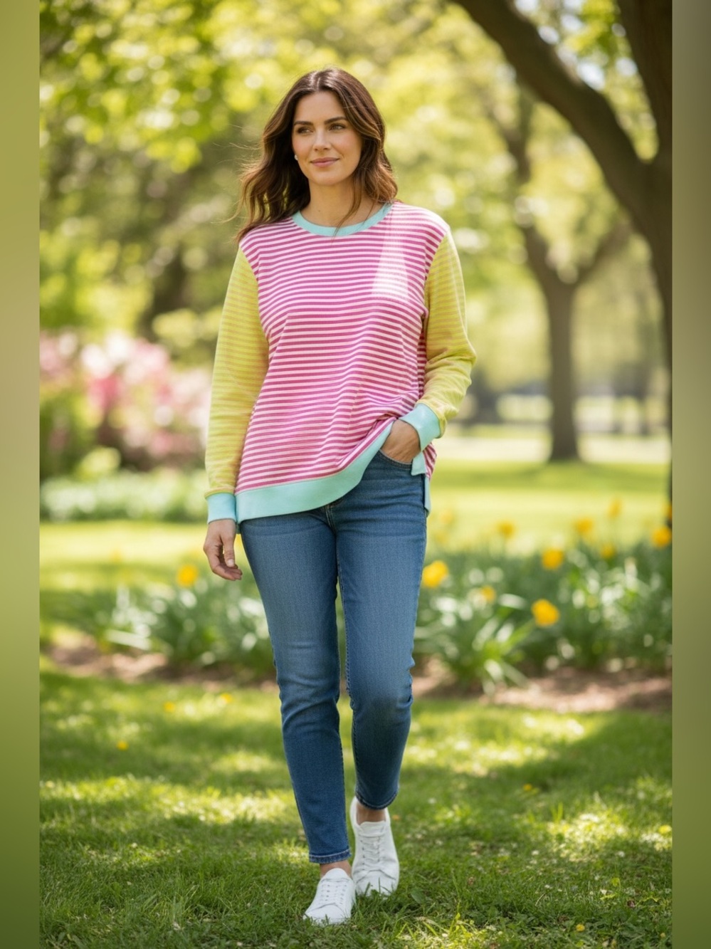 Lands' End Serious Sweats Striped Pullover